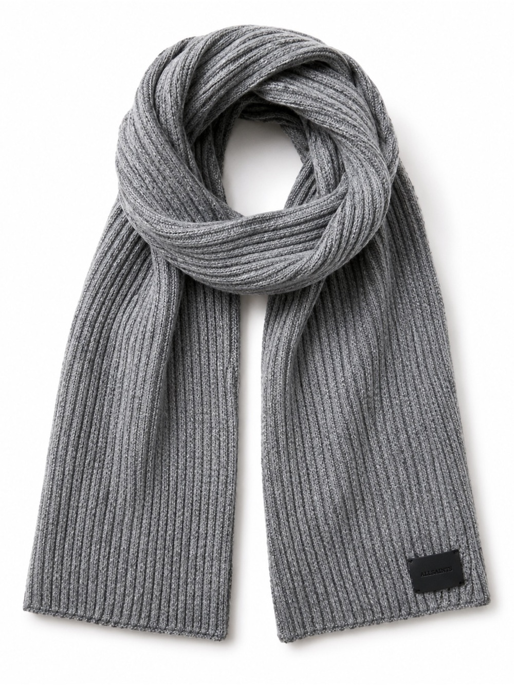AllSaints Traveling Rib Scarf Grey Marl NWT Unisex Wool Blend $79
